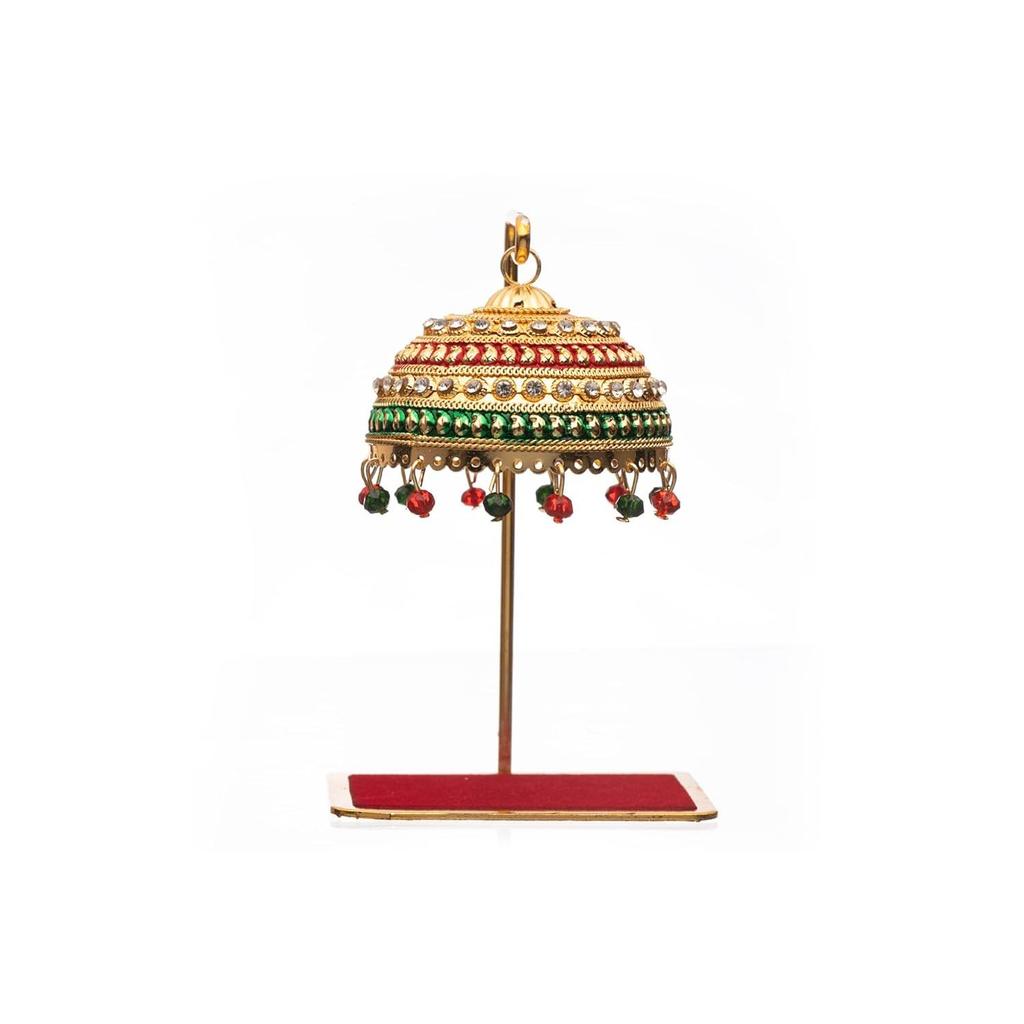 Metal Umbrella Chhatra with Hanging Crystals for Car Dashboard/Office Desk/Table/Home Decor Showpiece, Chatri Aasan for God Murt