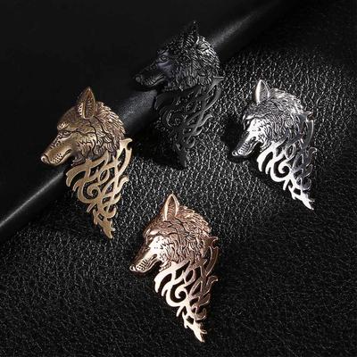 Lovely Men Women Viking Metal Suit Accessory Stick Shirt Accessory Lapel Pin Badge Brooch Wolf Head