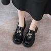 Shallow Mouth Camellia Style Student Muffin Small Leather Shoes Thick Heel Platform Single Shoes Women
