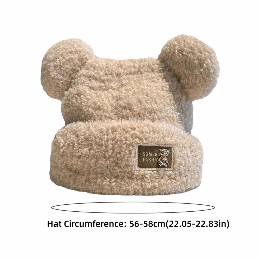 Thickened Knitted Warm Cap Cute Bear Ear Bear Ear Hat Casual Winter Beanie Cap Outdoor Activities