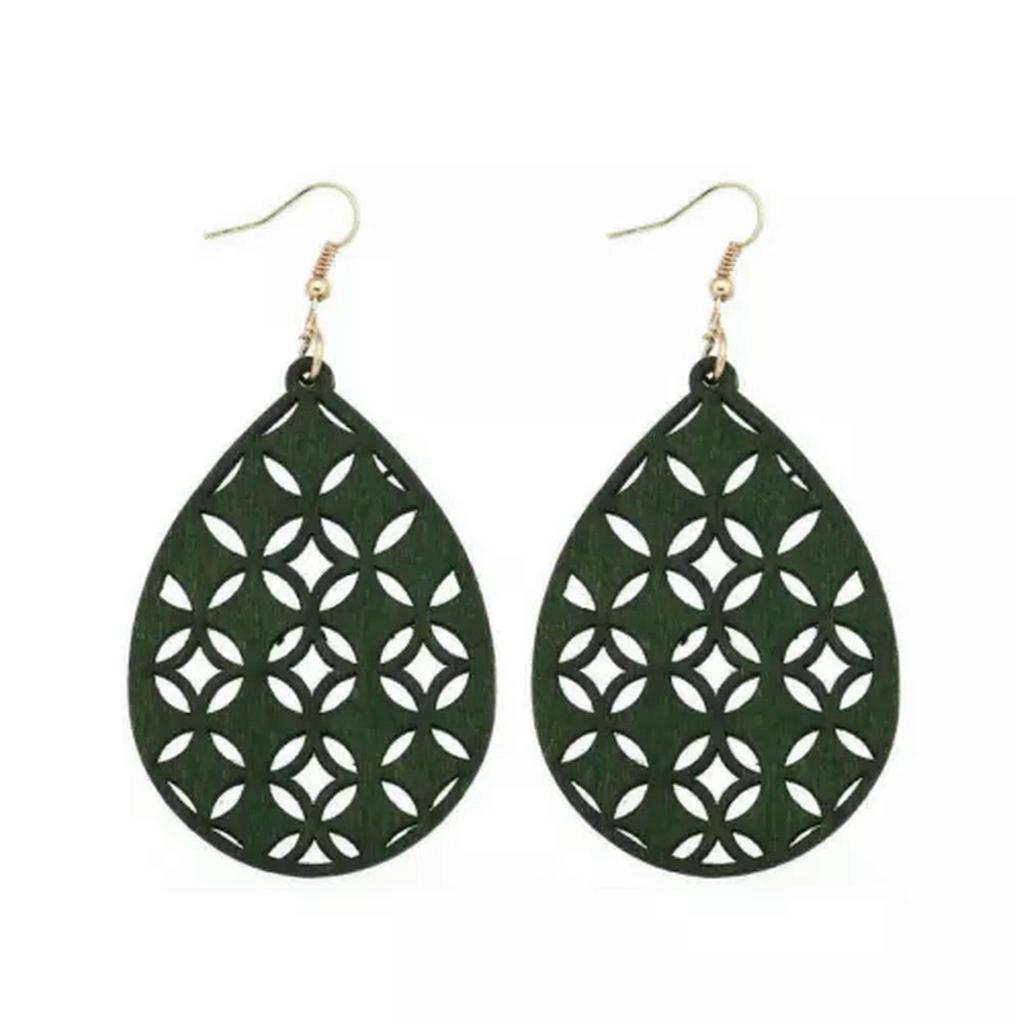 RSAMD Wood Hollow Teardrop Wooden Statement Earring for Women Fashion Jewelry-Burgundy