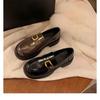 2025 Spring New British Style Word with Square Buckle Thick Sole Thick Heel Round Head Soft Leather Loafers Small Leather Shoes Women