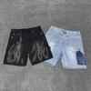 High Street Baggy Jeans Shorts for Men Wide Leg Blue Black Loose Five Denim Pants