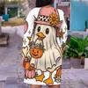 Women Plus Size V Neck Long Sleeve Fitted Straight Hem Halloween Printed Dress