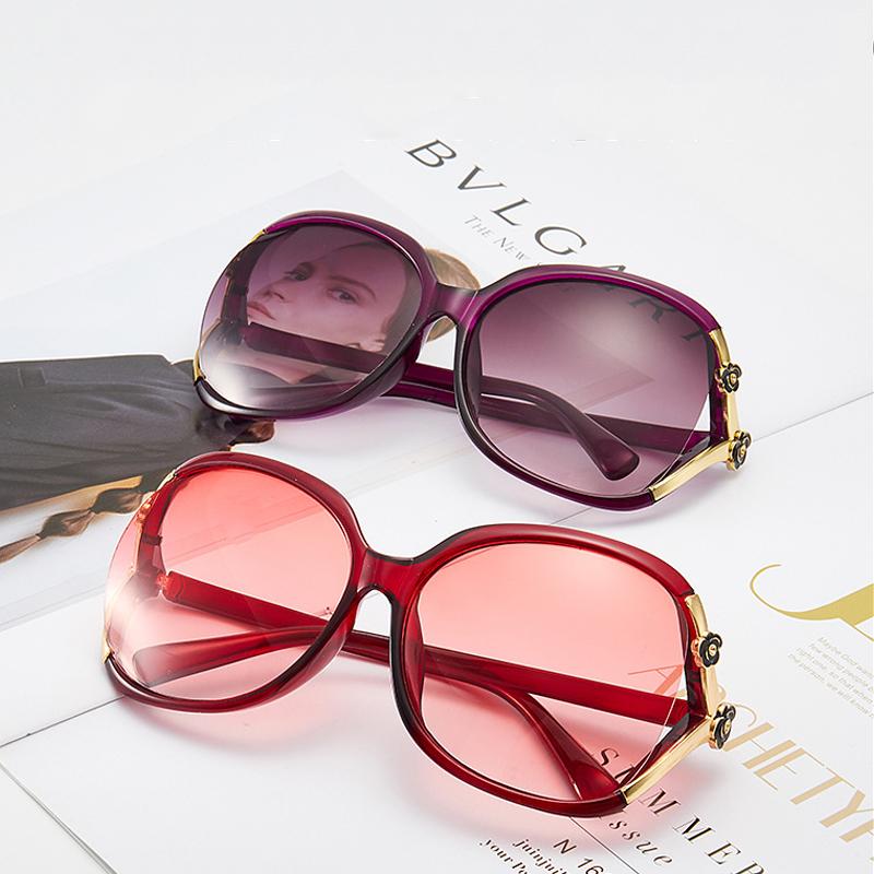 Женские солнцезащитные очки, модные ретро солнцезащитные очки в большой оправе с изображением камелии, большие солнцезащитные очки в круглой оправе, женские солнцезащитные очки с защитой от УФ-лучей для улицы