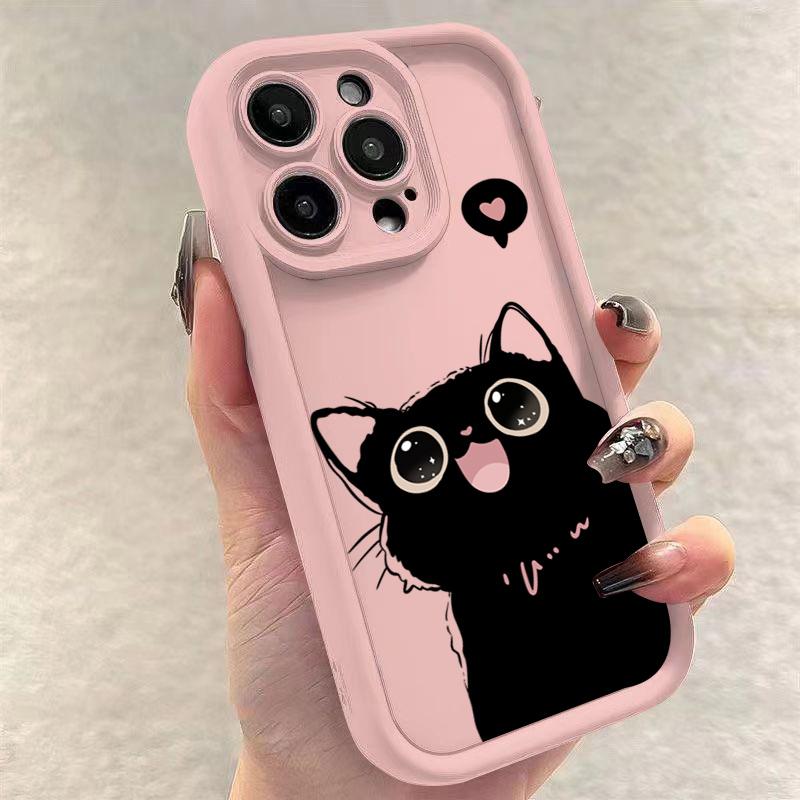 Милый черный кот силиконовый чехол для iPhone 16 15 13 12 11 14 Pro Max Mini 14 16 Plus SE2 8 7 Plus X XS XR Ударопрочные задние крышки