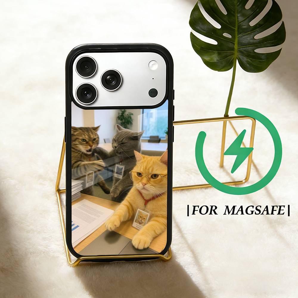 Забавные офисные коты Чехол для телефона для iPhone 17,16,15,14,13,12,Plus,Pro,Max для Magsafe Магнитная беспроводная зарядка