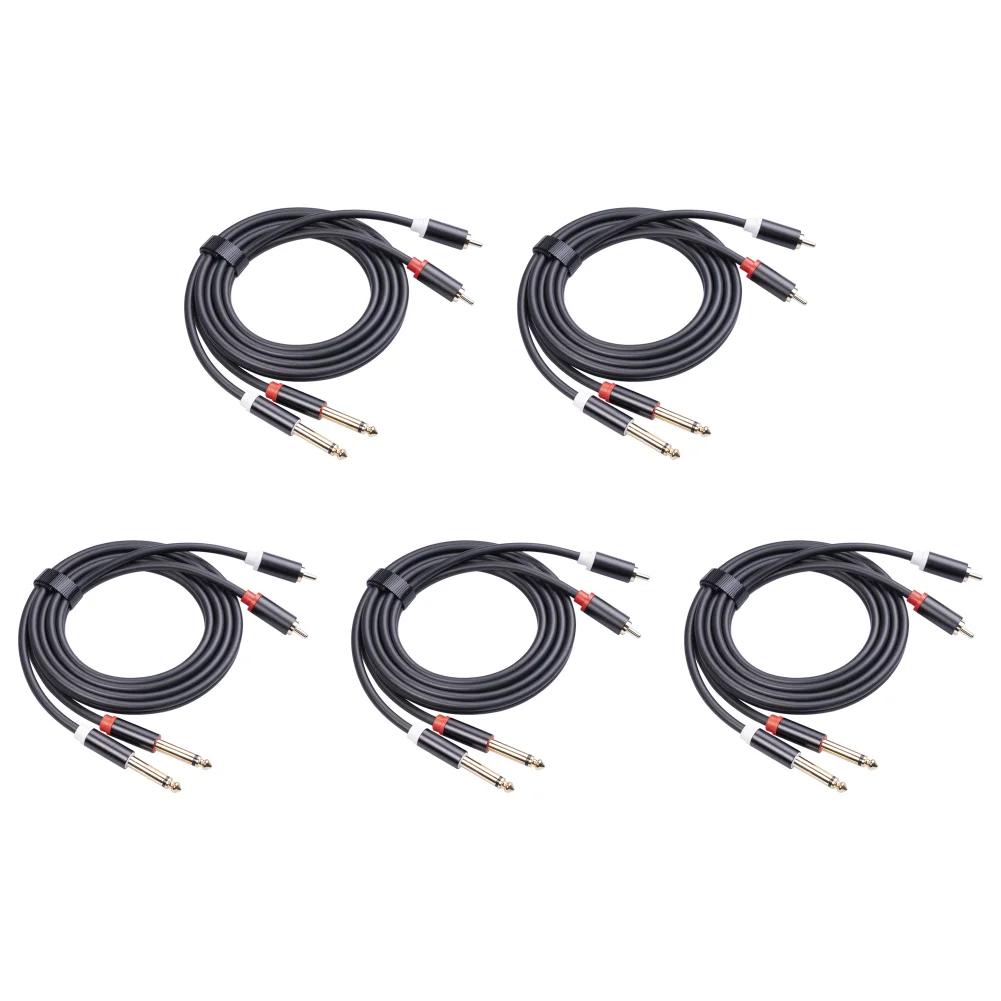 1-5pcs 2 RCA Male To 2 6.35 Jack Male Audio Cable Aluminum Alloy Shell 1.5m Connector Converter Adapter Cord for Various CD