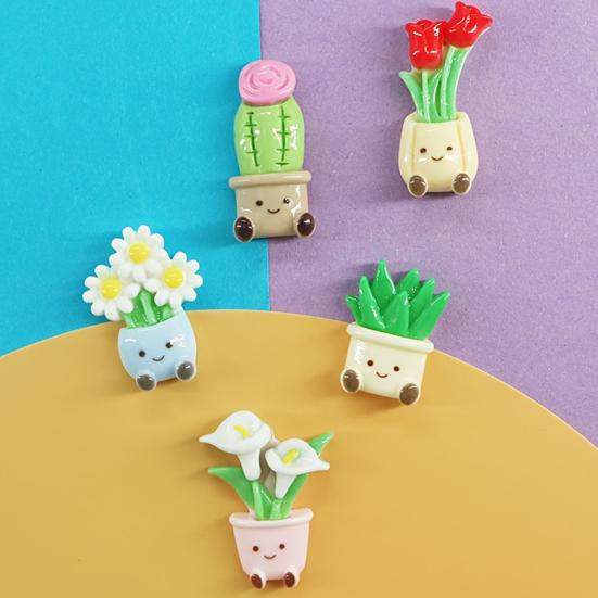2Pcs Cartoon Potted Plants Fridge Magnet Resin 3D Potted Cactus Aloe Lily Tulip Flower Refrigerator Magnet Kitchen Home Office