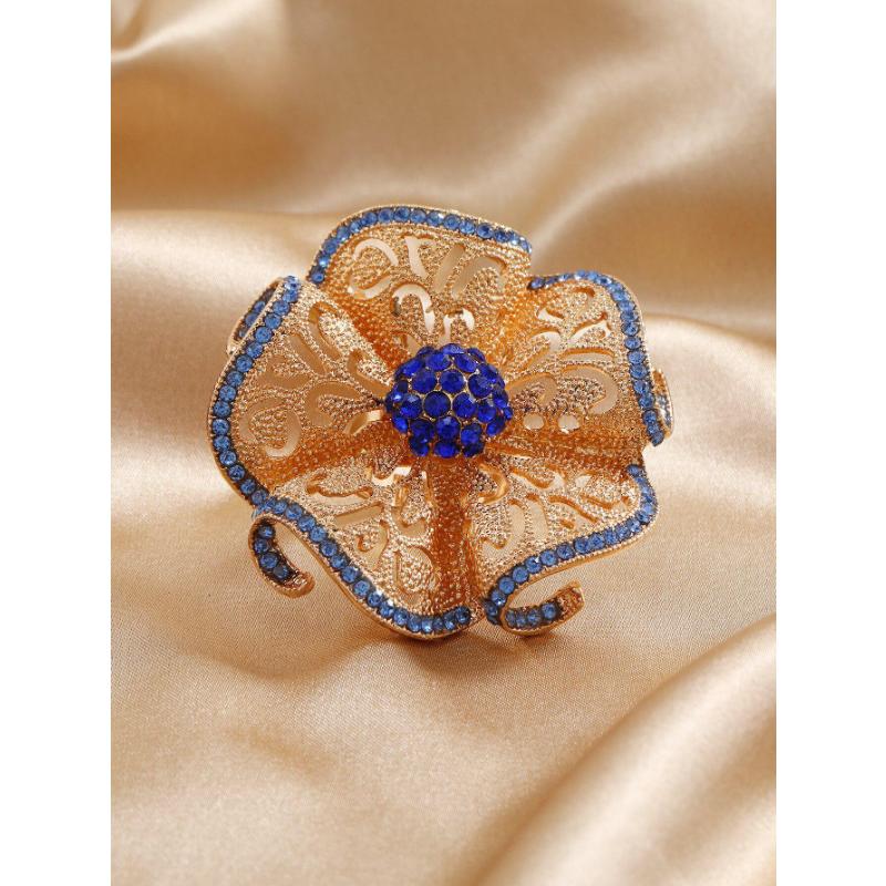 Массивные кольца с геометрическим узором и полым цветком для женщин, регулируемые кольца принцессы и королевы, большие свадебные аксессуары