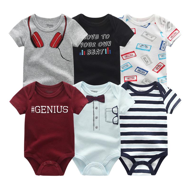 KIDDIEZOOM 6 PCS Newborn Cartoon Onesie Bodysuits Short-sleeved Suits for Babies Boys Baby Girl Clothes