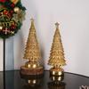 Glowing Christmas Tree Ornament Battery Powered Resin Crafts Lighting Home Party Golden Xmas Tree Desktop Decor