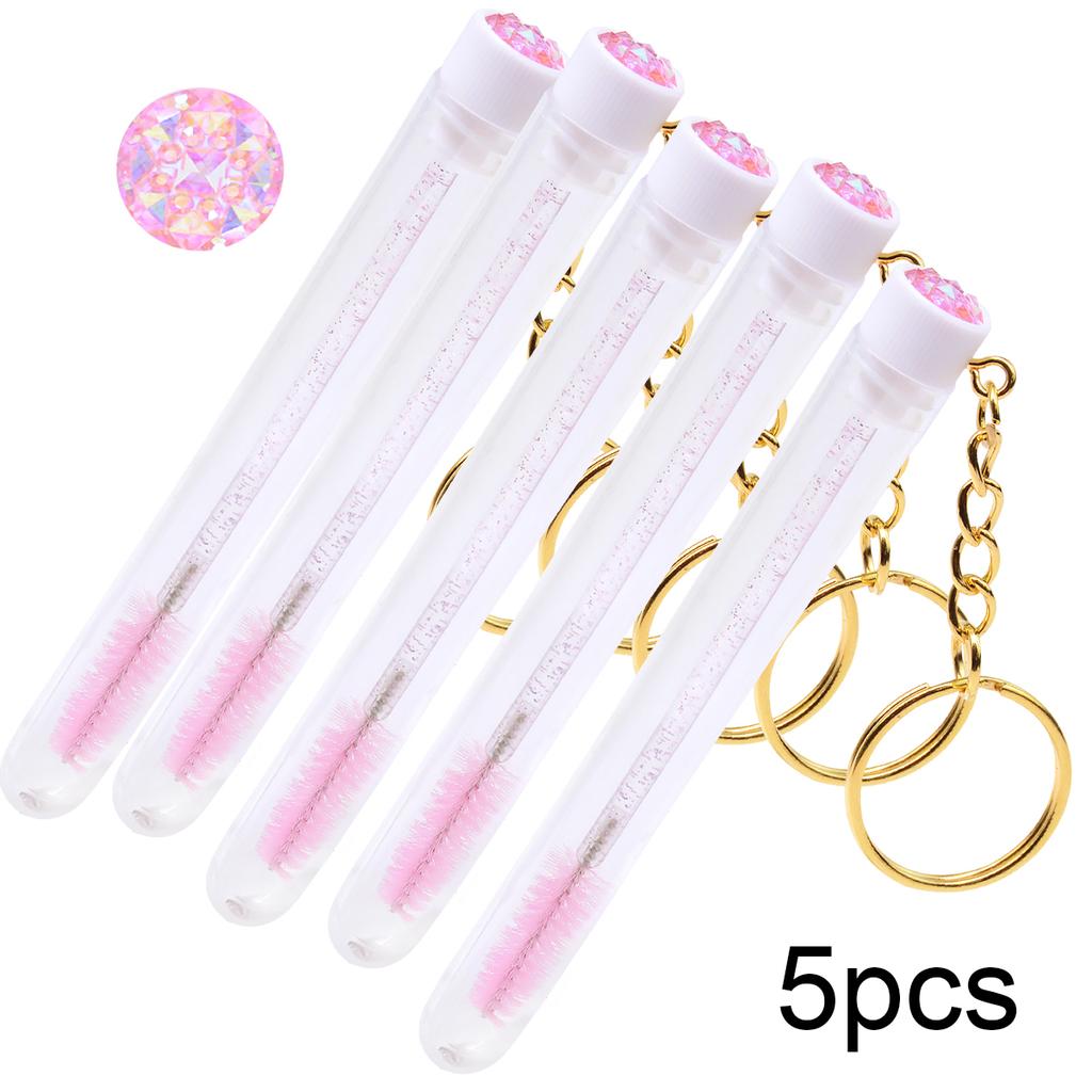 5pcs Eyelash Brushes Tubes With Keychain Lash Brush In Clear Container Disposable Eyelash Extension Mascara Wands With Case