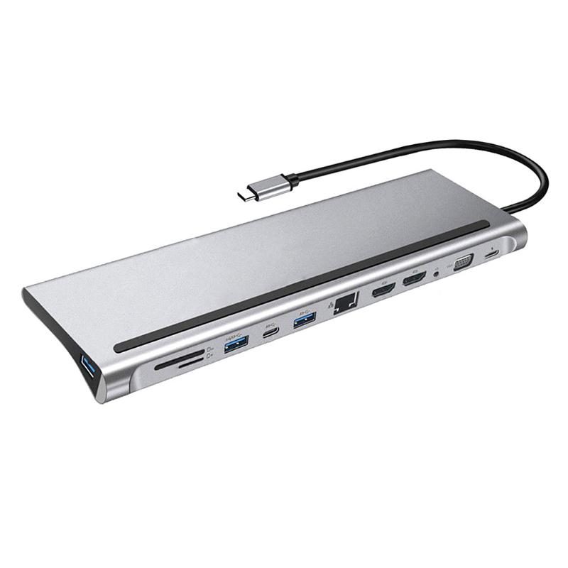 12-в-1 Док-станция-хаб Type-C Двойная для HDMI RJ45 Gigabit Lan PD Док-станции для ноутбуков для MacBook Pro Air и для
