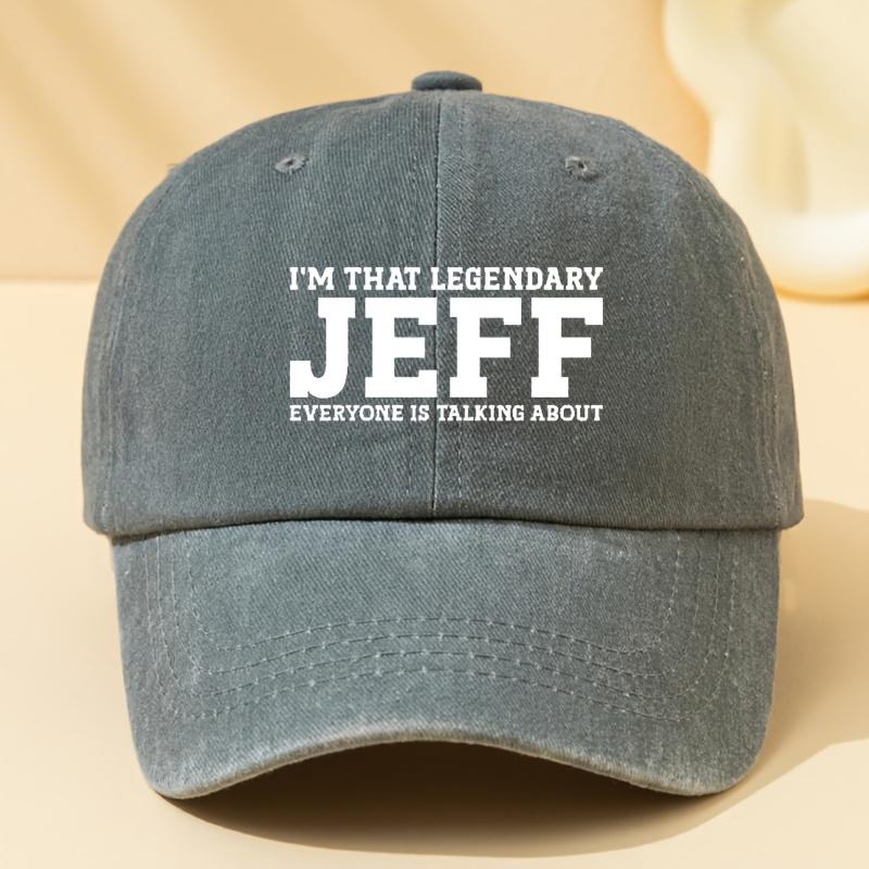 Стильная washed бейсболка с принтом JEFF, регулируемого размера, подходит для отпуска на природе, кемпинга и отдыха.