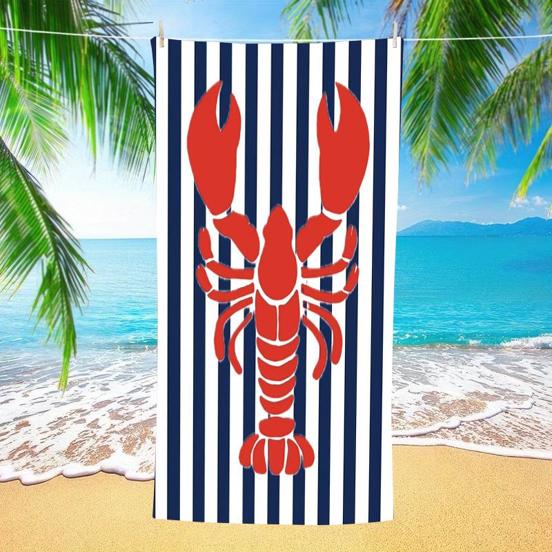 Blue White Stripe Red Lobster Beach Towel Nautical Seafood Theme Quick Dry Microfiber Towel For Summer Pool?