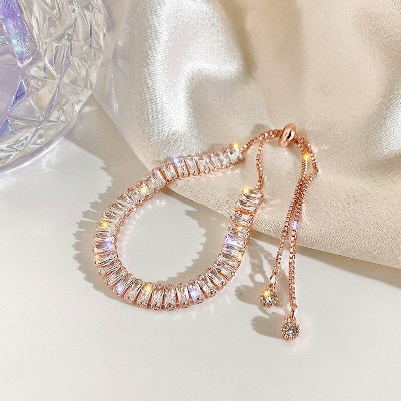 Квадратный циркон с имитацией кристалла, блестящий браслет, регулируемый женский ювелирный подарок