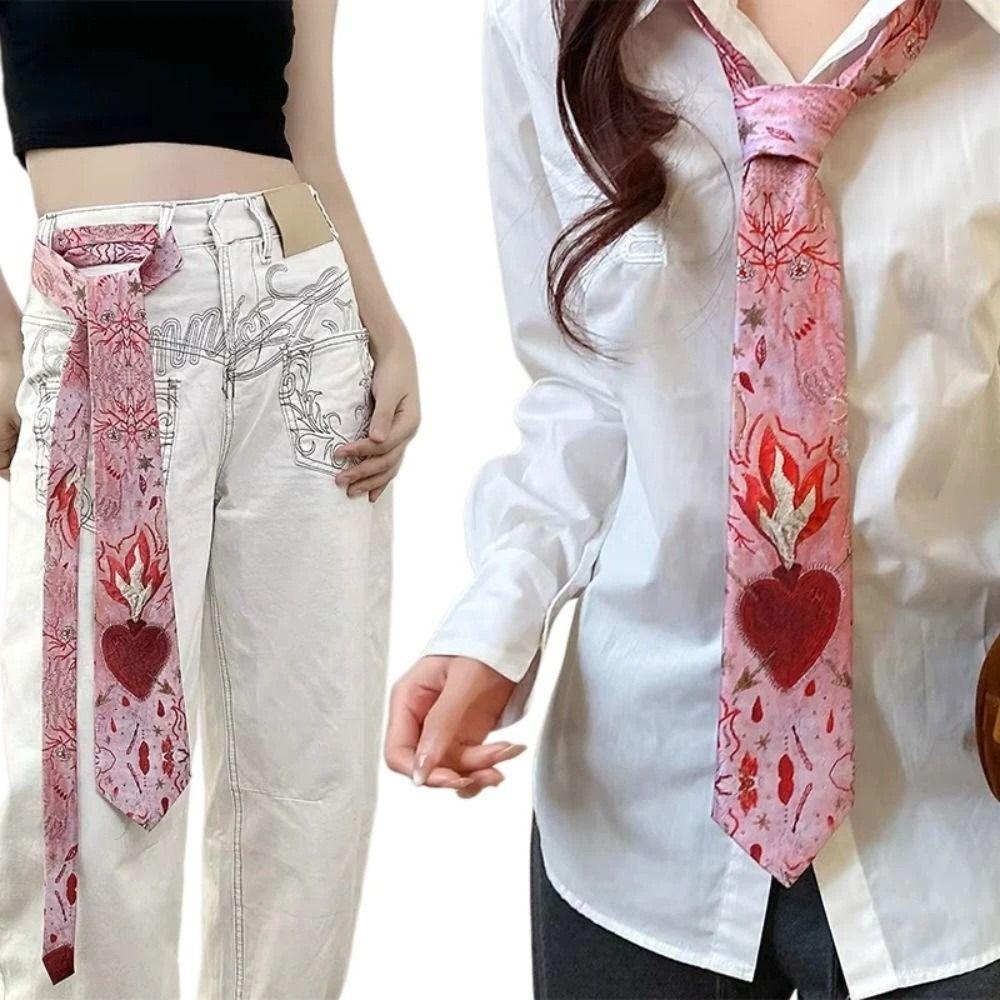 Y2K Romantic Neck Scarf Vintage Women's Neck Tie Unique Heart Flame Tie Fashion Accessory
