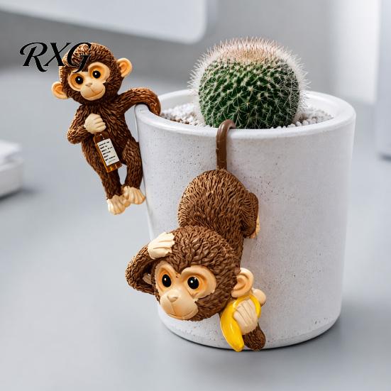 Unique Gift for Monkey Lovers Planter Hanging Statue, Resin Plant Pot Hugger, Decoration Cute Miniature Figurine Flower Edge Outdoor Animal Ornament