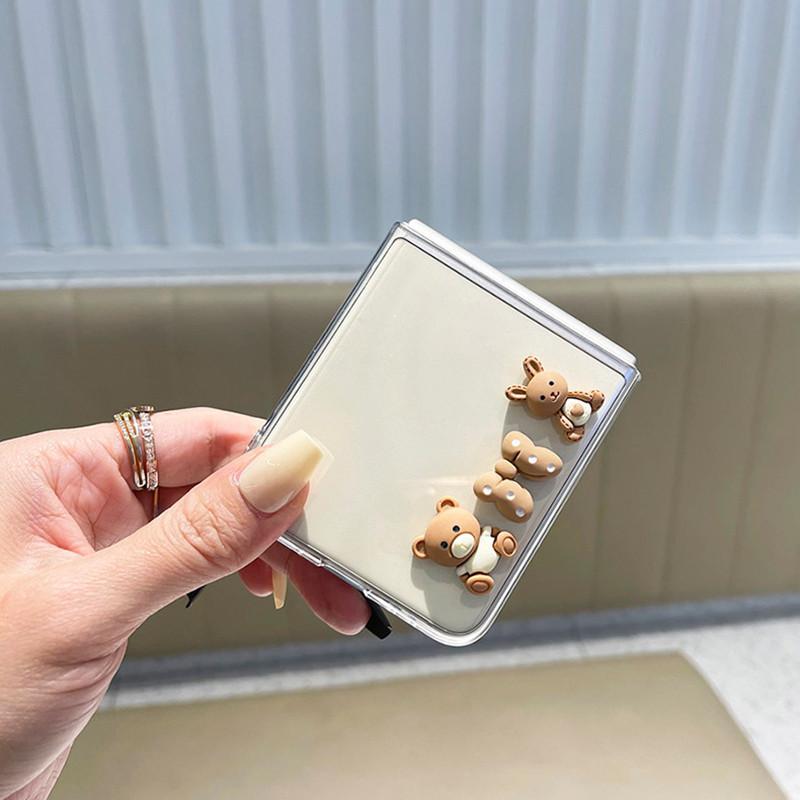 Cute Cartoon Sunflower Daisy Bear Transparent Phone Case For Samsung Galaxy Z Flip 4 5g Zflip3 Zflip Protective Cover Capa