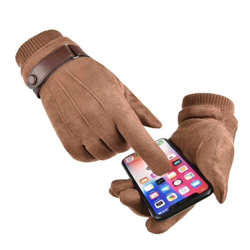 Warm Gloves Men's Suede Gloves Outdoor Riding Driving Sports Fleece Thickened Touch Screen Autumn and Winter Gloves