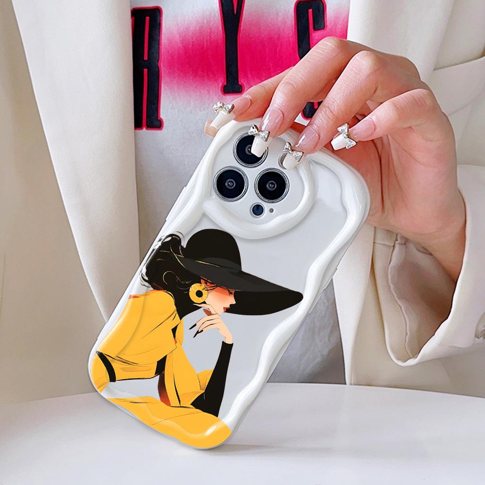 Cartoon Pattern Cream Texture Casing Wavy Edge Soft Silicone Cover Phone Case for IPhone Samsung Huawei Honor Xiaomi Redmi Infinix Tecno