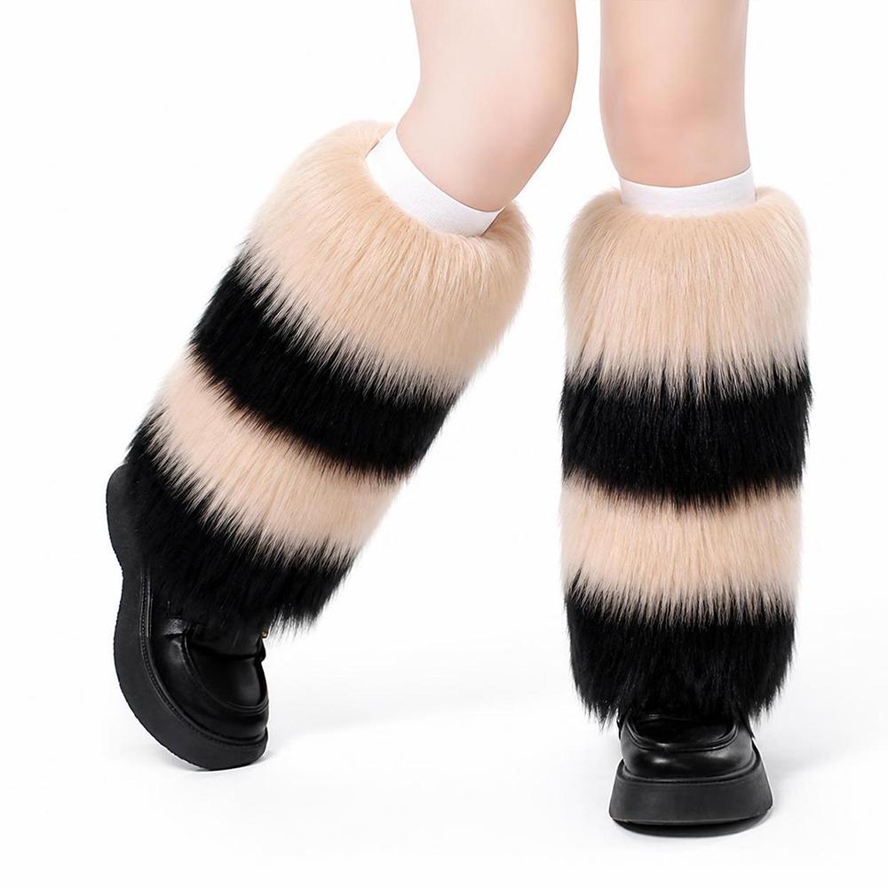 Elastic Openings Faux Fur Leg Warmers Soft and Fluffy Fur Boot Cuffs Fuzzy Boot Covers Women's