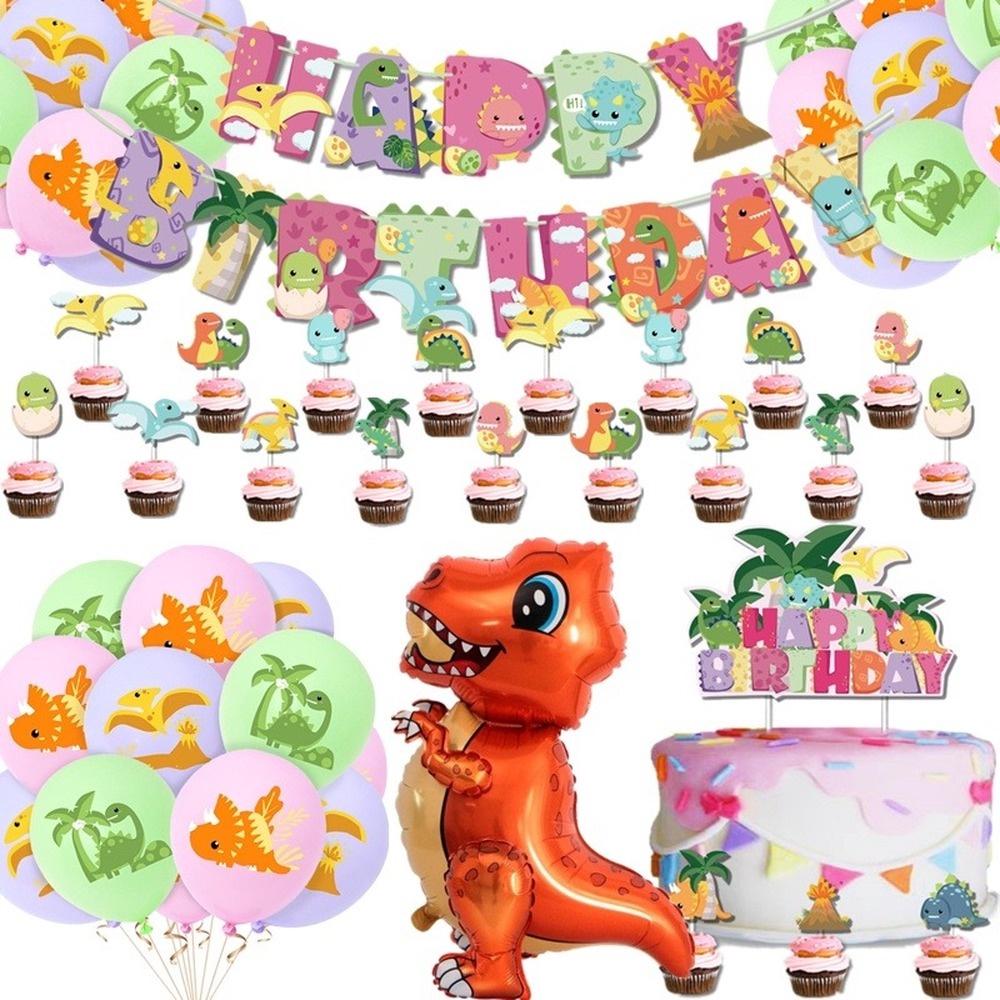 3D Pink Dinosaur Balloon Set Birthday Party Banner Cake Insertion Dinosaur Balloon Party Decoration Supplies