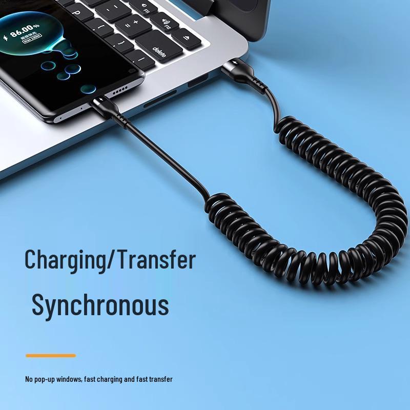 Кабель для передачи данных с двойным разъемом Type-C, пружинный, выдвижной, 120 Вт, для быстрой зарядки, совместим с Apple, Huawei и Honor