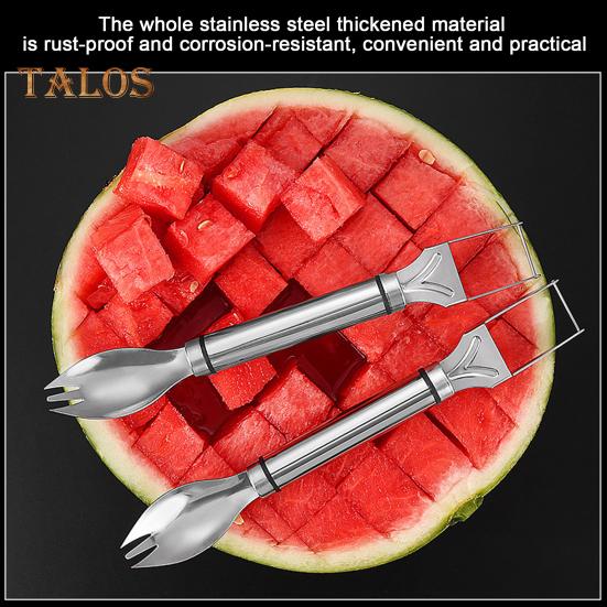 1/2Pcs Watermelon Fork Slicer Stainless Steel 2 In 1 Cutter Round Fork Head Portable Kitchen Fruit Cutting Fork for Watermelon Chunks Cake Bread