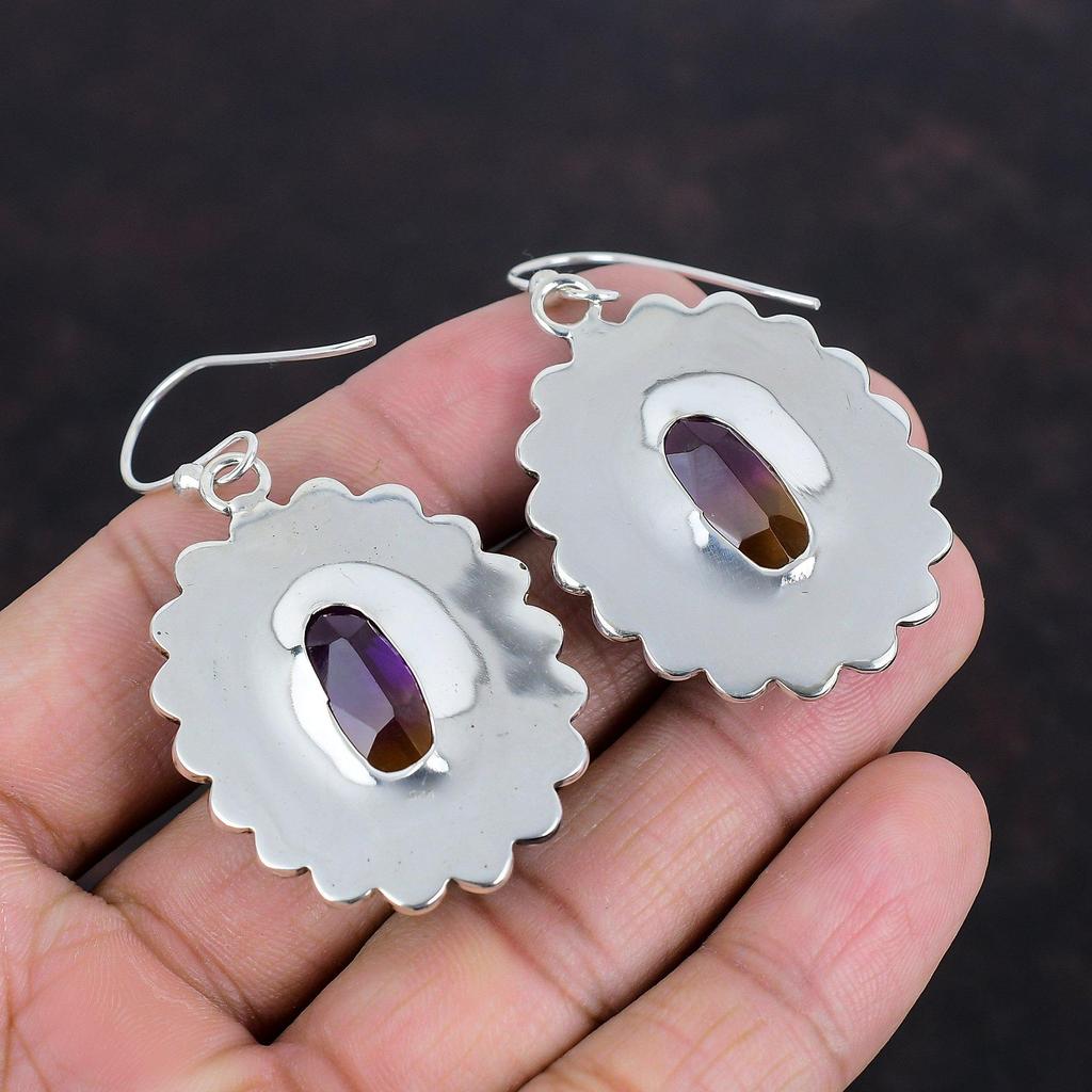 Серьги с граненым аметрином, серьги с натуральным драгоценным камнем, потрясающие ювелирные изделия, серьги из стерлингового серебра 925 пробы, ювелирные изделия ручной работы, висячие серьги, подарки для нее