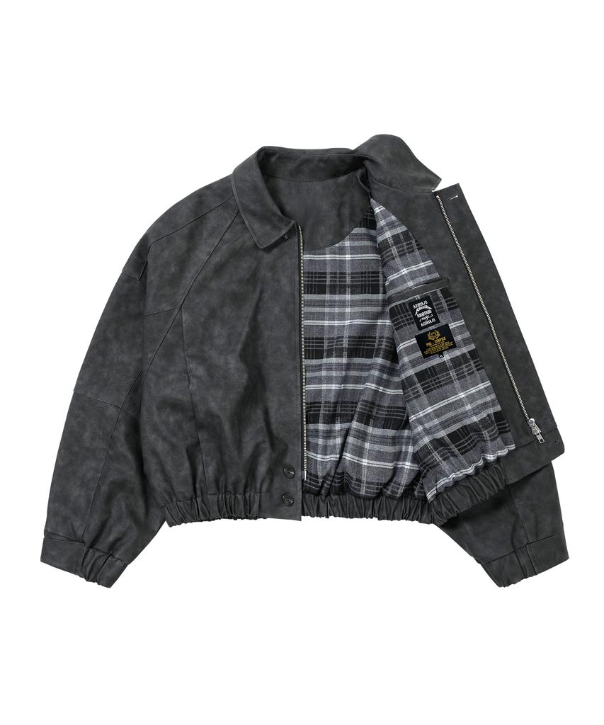 Ajobyajo [Pog:Service X Ajobyajo] Faded Panel Faux Leather Jacket [Black]