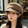 Vintage Maillard Suede Octagonal Hat Women's Autumn and Winter Belt Buckle Shows the Face Small Newsboy Hat Versatile Anti-wear Painter Bere