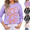 Cute Bow Sweater For Women Crewneck Long Sleeve Cozy Casual Knit Pullover Top