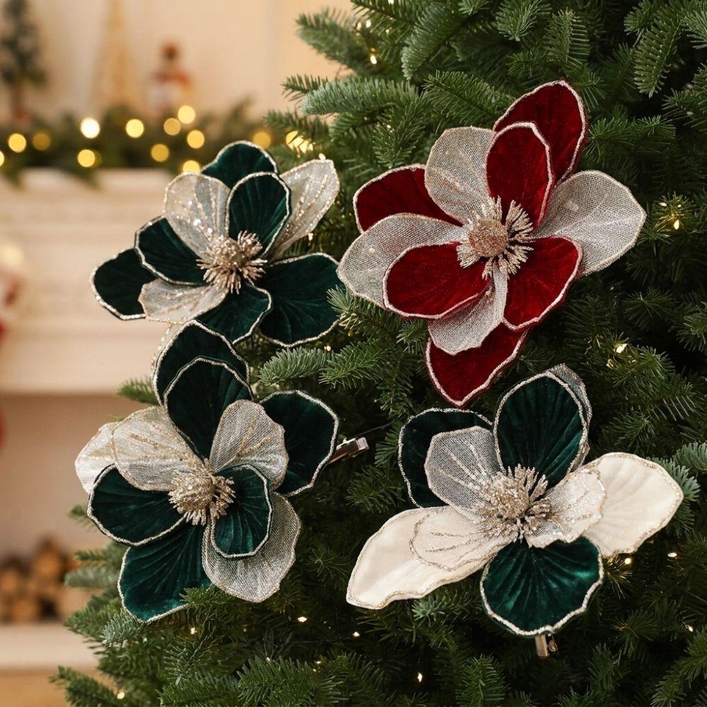 Three-Layer Xmas Poinsettia Ornament Sparkling Christmas Tree Decor Christmas Tree