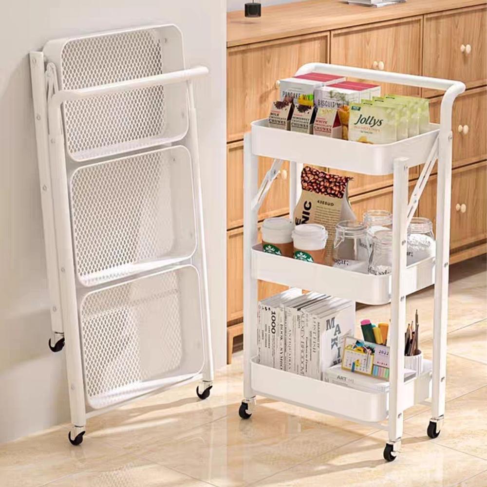 3-tier Storage Rack With wheels Folding Shelving Unit 45x30x88 cm Kitchen Storage Shelf Floor-standing Storage Rack For Snacks Fruits and Vegetables