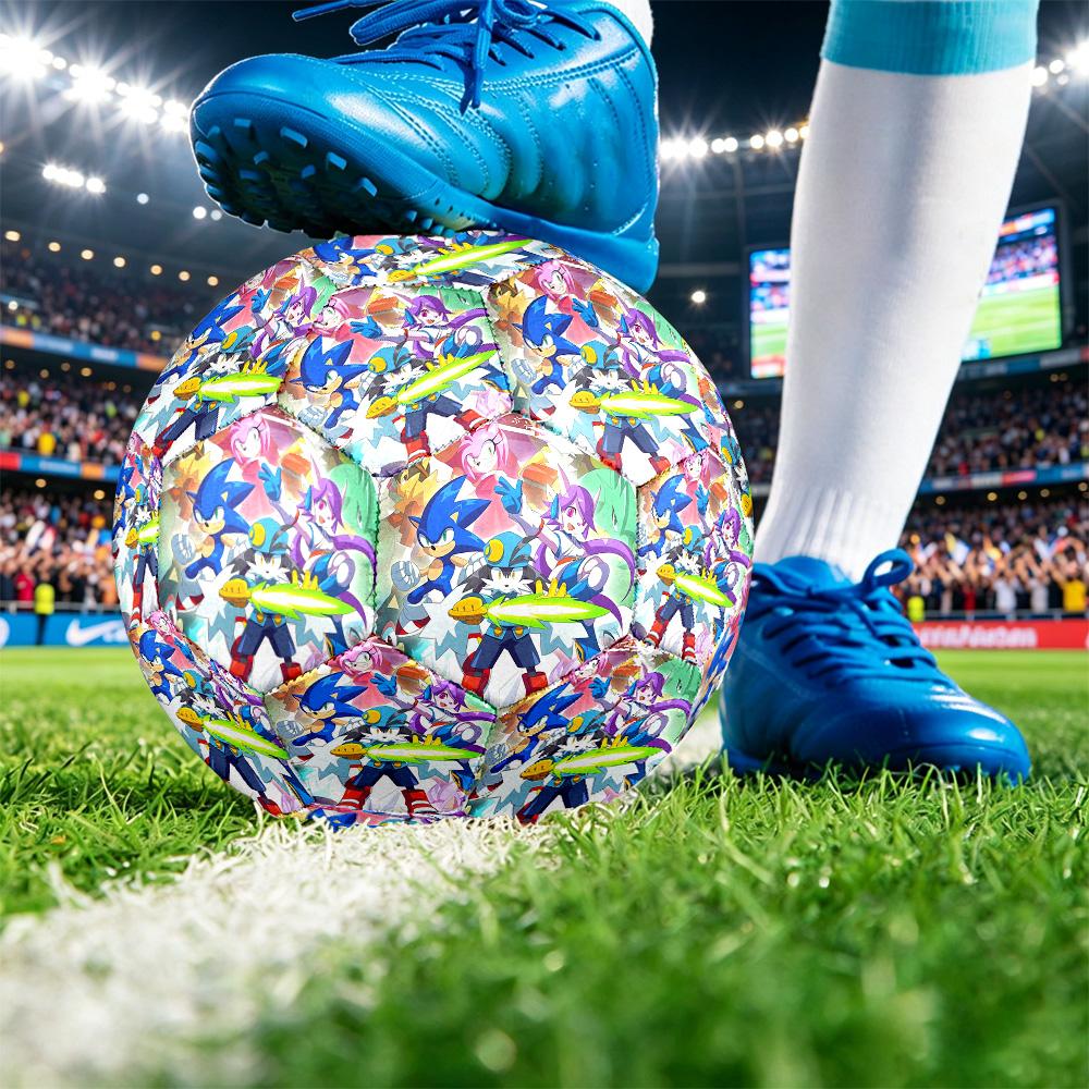 Sonic Printed Size 5 Standard Football, Waterproof PU Training Soccer Ball for Outdoor Sports