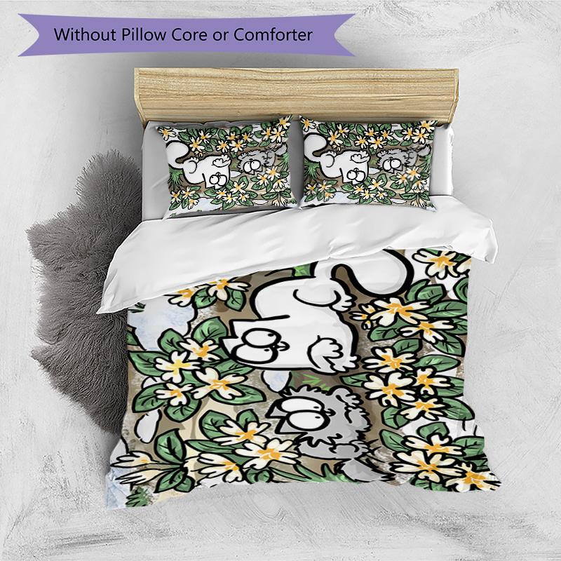Simon's cat 3pcs Bedding Set Duvet Cover Closure Includes 1 Duvet Cover & 2 Pillowcases for All Seasons Bedroom Home Dorm Decor