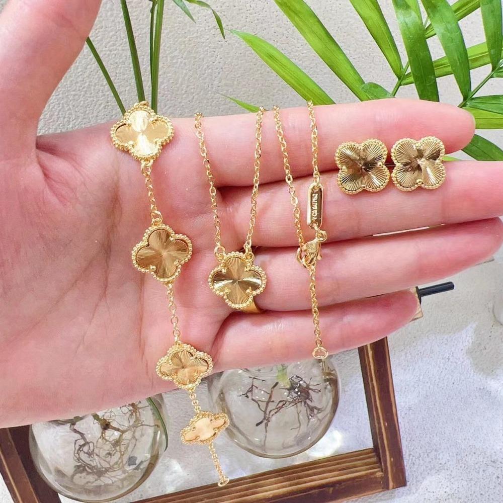 Набор украшений из 4 предметов Новый браслет-клевер с четырьмя лепестками, ожерелье, серьги