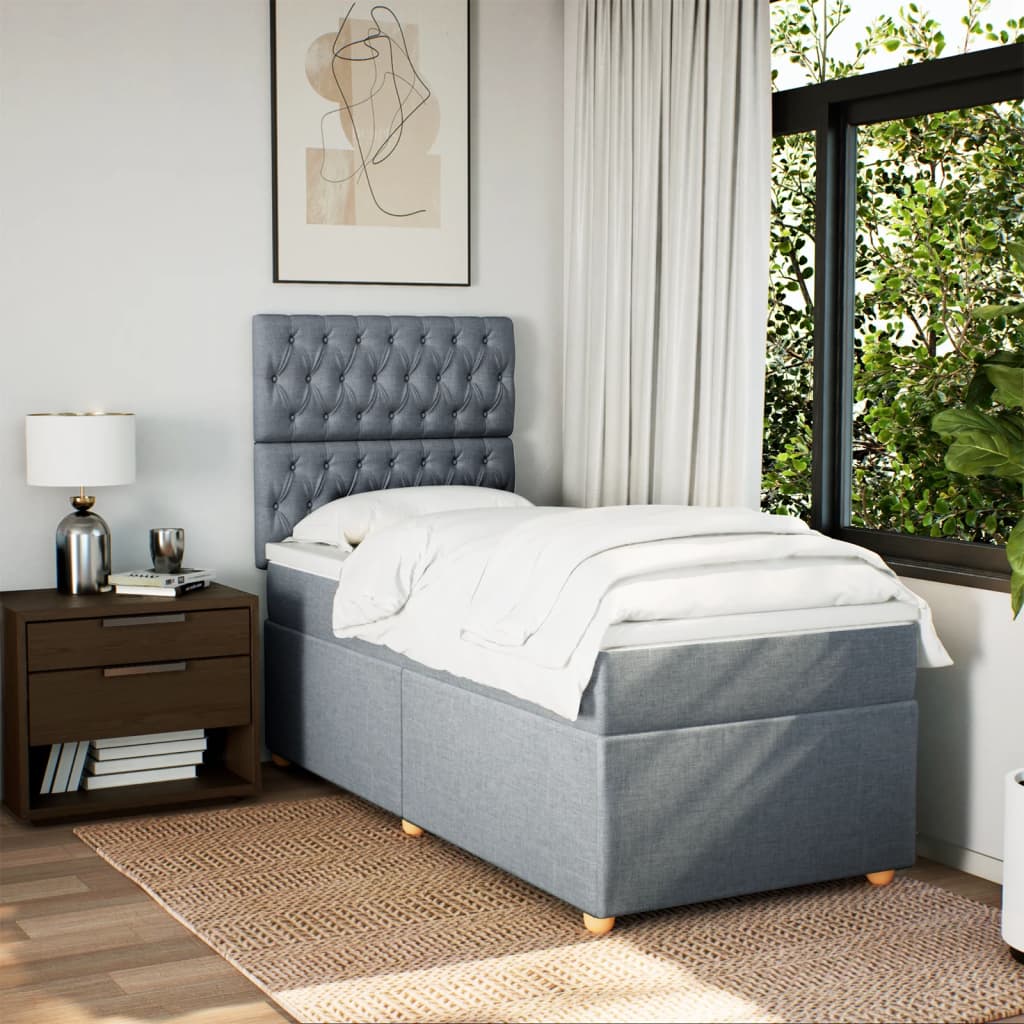 Box Spring Bed with Mattress Light Grey 100 x 200 cm Fabric