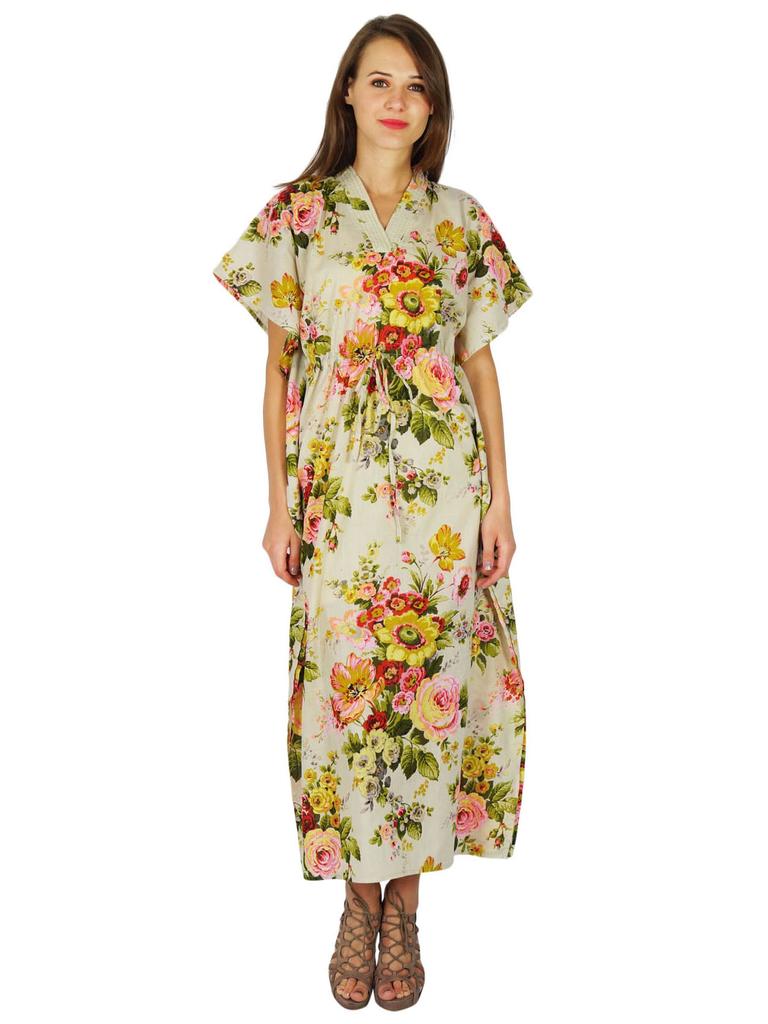 Floral Bohemian Phagun Cotton Caftan Dress Maxi Nightwear Kaftan