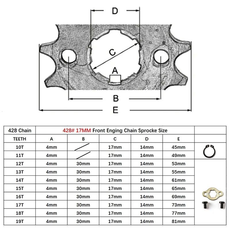 Front Engine 428-17mm 20mm 10T/11T/12T/13T/14T/15T/16T/17T/18T/19T Sprocket For Dirt Pit Bike ATV Quad Go Kart Moped Buggy