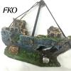 Durable Aquarium Sculpture Ornament, Solid Resin Sunken Ship Decoration with Hollow Holes, Fish Tank Accessory Landscaping Decor for