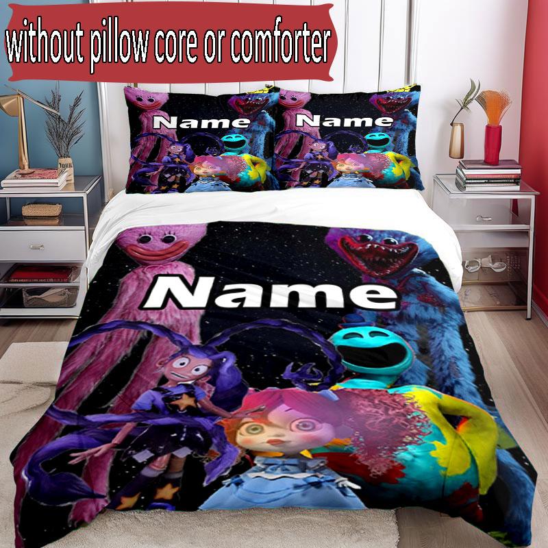 3pcs Duvet Cover Set (1*Duvet Cover + 2*Pillowcase, Without Core), Custom Name Poppy Playtime Pattern Bedding Set, Home Bedroom Decor Gift
