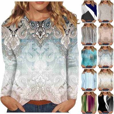 Женский модный повседневный универсальный повседневный топ с круглым вырезом и длинными рукавами с принтом