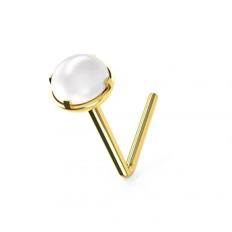 KODY PIERCING 9K Gold L-Shaped Pearl Nose Stud - Quality Piercing
