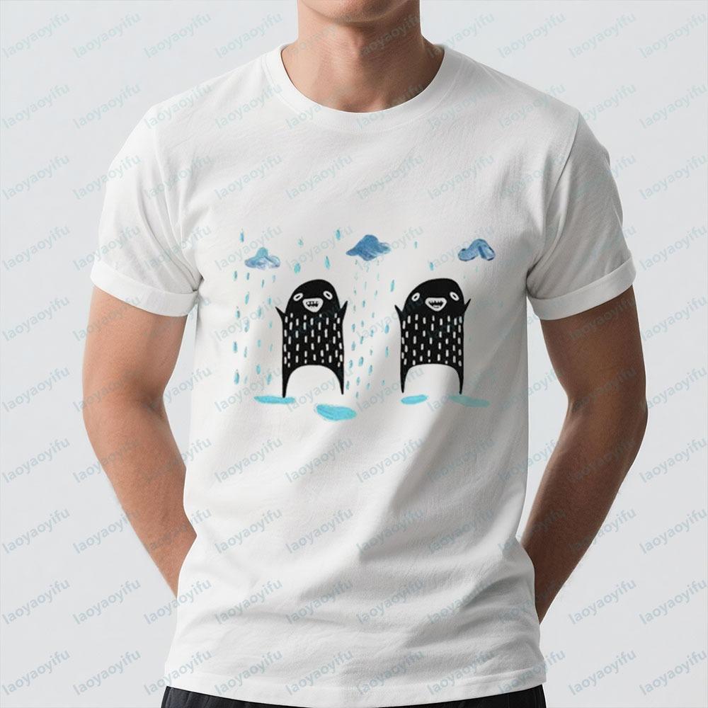 Rain Monster TShirt Folk Art Print Cute Funny Shirts Vintage Harajuku Style Men Women Streetwear Unique Gift Tshirt Casual Tops