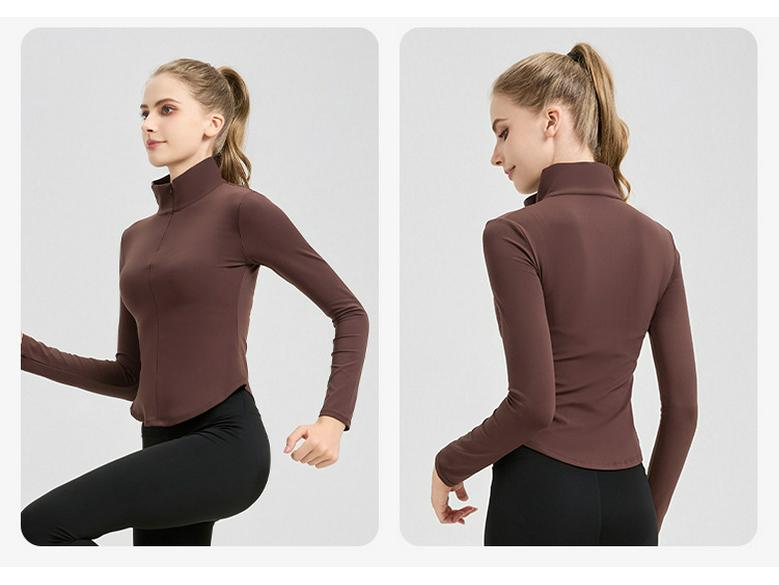 NUF Women's Autumn/Winter Nude-Feel Stand-Collar Half-Zip Yoga T-Shirt - Waist-Slimming Long-Sleeve Fitness Top