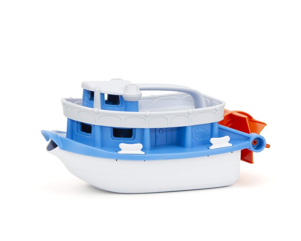Green Toys Paddle Boat BlueGray - Pretend Play, Motor Skills, Kids Bath Toy, Floating Pouring Vehicle, BPA-Free, Phthalate-Free PVC, Dishwasher Safe,
