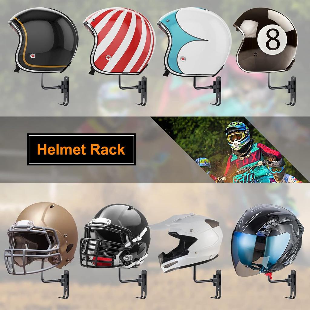 Motorcycle Helmet Holder Wall Mount 180° Rotation Helmet Hanger Helmet Stand Rack Storage Hook for Motorcycle Bike Helmets
